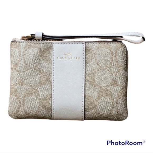 Coach Handbags - Coach Designer Zip Wristlet in Signature Canvas!
